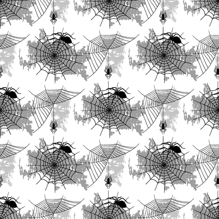 Vector spider web silhouette spooky nature halloween element vector cobweb decoration fear spooky net. Danger horror trap cobweb decoration seamless pattern background.のイラスト素材