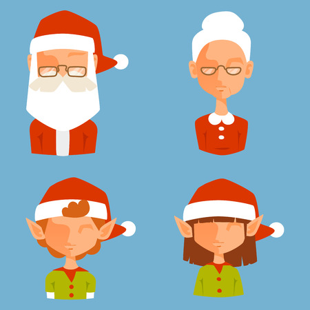 Santa Claus avatar face characters vector face avatars like santa claus, elf, deer, snowman illustrationのイラスト素材
