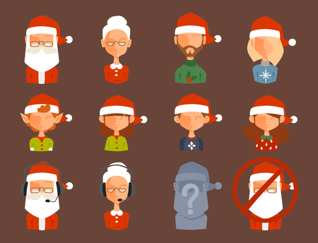 Santa Claus avatar face characters vector face avatars like santa claus, elf, deer, snowman illustrationのイラスト素材