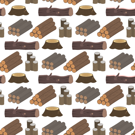 Stacked wood pine timber for construction building cut stump lumber tree bark seamless pattern background vector illustration.のイラスト素材