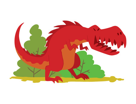 Dinosaur with trees in prehistoric time. Flat style vector illustration on white background.のイラスト素材