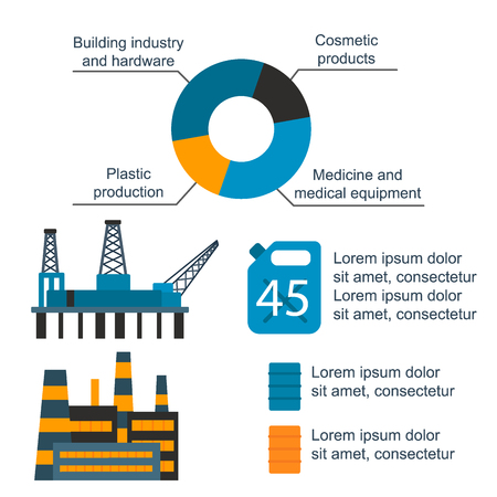 Oil gas industry vector manufacturing gas infographic world production oil distribution petroleum extraction rate business infochart diagram report presentation design .のイラスト素材