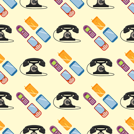 Vector vintage phones illustration seamless patternのイラスト素材