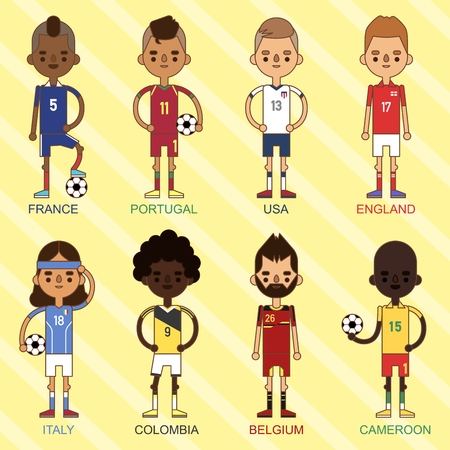 National Euro cup soccer football teams vector illustration and world game player captain leader in uniform. Sport men, isolated characters.のイラスト素材