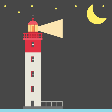 Lighthouse night vector illustration.のイラスト素材