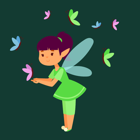 Fairy princess girl vector character cute beautiful style cartoon little fairyland fashion costume magic fantasy dress fairytale crown kid.のイラスト素材