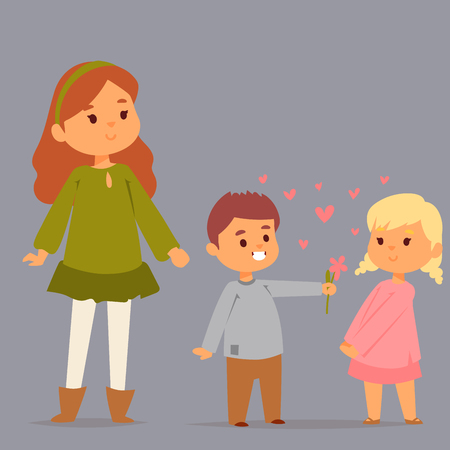 Mother and her children playing vector illustrationのイラスト素材