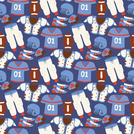 American football player action sport athlete uniform sporty accessory success playing tools seamless pattern background vector illustrationのイラスト素材