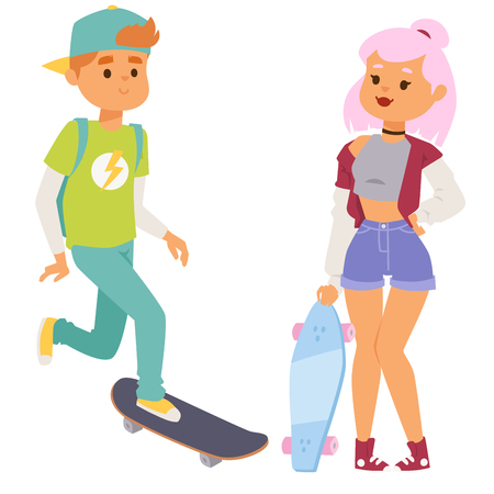 Male and female skate borders in cartoon Illustration.のイラスト素材