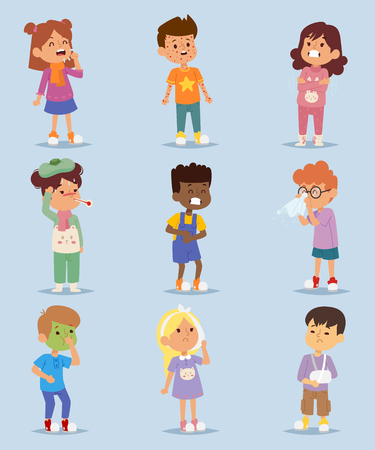 Children sickness illness disease little kids characters set.のイラスト素材