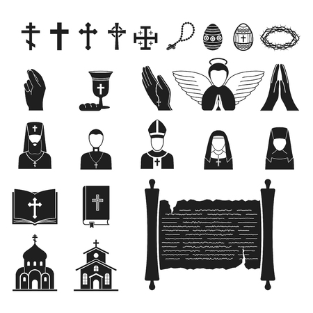 Christianity religion vector religionism flat illustration of traditional holy sign silhouette praying religionary christian faith religionist priest church traditional culture symbol.の写真素材