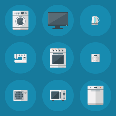Home appliances vector domestic household equipment kitchen electrical domestic technology for homework tools illustrationのイラスト素材