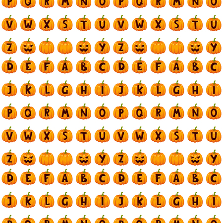 Spooky halloween font alphabet magical pumpkin seamless pattern background. Font alphabet typography abc set spooky vegetable. Horror art graphic grunge typography.のイラスト素材