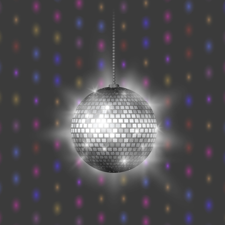 Disco ball discotheque dance music party equipment vector illustration. Shiny music entertainment party night club danceのイラスト素材