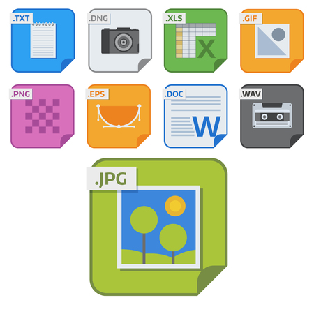 File types vector icons and formats labels file system icons presentation document symbol application software folder illustration. Archive, illustration. picture image, print.のイラスト素材