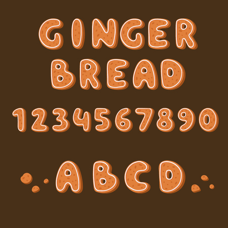 Gingerbread cookies alphabet holidays ginger cookie font text food biscuit xmas letter vector illustrationのイラスト素材