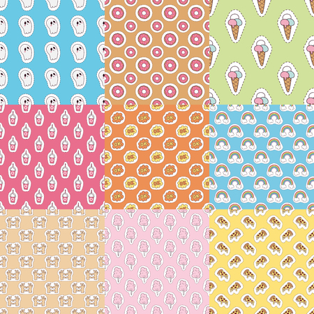 Hipster patches elements hand drawn cute fashionable stickers doodle pop art sketch pins comic seamless pattern background vector ilustration.のイラスト素材