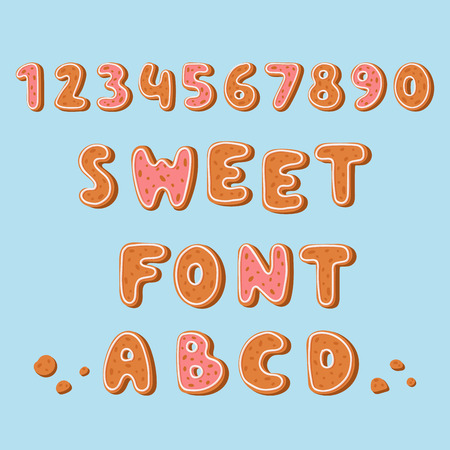Gingerbread cookies alphabet holidays ginger cookie font text food biscuit xmas letter vector illustrationのイラスト素材