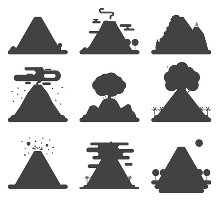Volcano magma vector nature blowing up silhouette with smoke crater volcanic mountain hot natural eruption earthquake illustration.の写真素材