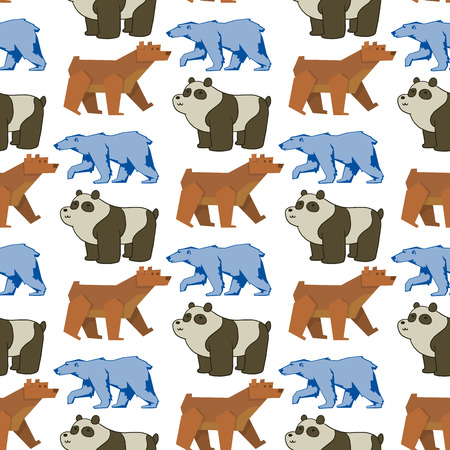 Bear animal vector mammal teddy grizzly funny happy cartoon predator cute character illustration. Cute bear wildlife animal grizzly predator teddy mammal seamless pattern background.のイラスト素材
