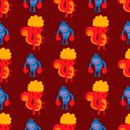 Monster character vector funny design humour emoticon fantasy monsters unique expression sticker. Alien seamless pattern background fantasy monsters paint crazy animals.のイラスト素材