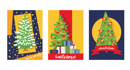 Christmas winter tree bazaar sale vector saleable wintertime Xmas advertisement shopping time big Sales offer banner to buy gifts advertising flyer vector illustration.のイラスト素材