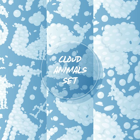 Cloud animals seamless pattern vector cartoon cloudy fluffy animalistic characters backdrop and blue clouded skyline heaven wallpaper illustration cloudscape set background.のイラスト素材