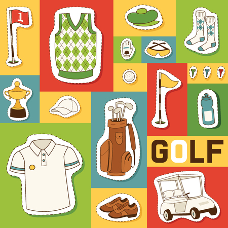 Golf vector seamless pattern golfers sportswear and golfball for playing in golfclub backdrop illustration set of sportsman golfing clothes background.のイラスト素材