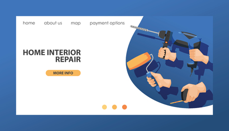 Hand tool vector landing web page construction handtools hammer pliers and screwdriver of toolbox illustration workshop web-page backdrop carpenters spanner and hand-saw web-site background.のイラスト素材
