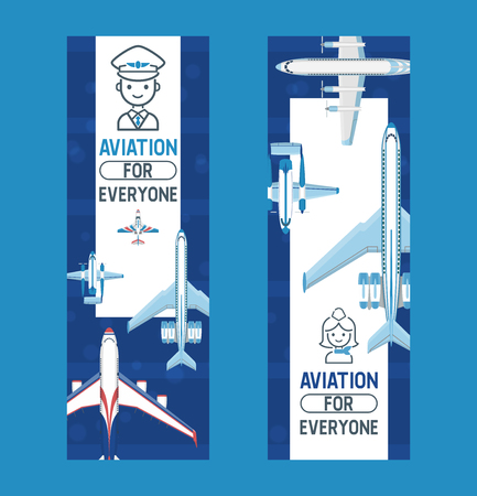 Plane vector aircraft airplane jet flight transportation flying to airport illustration aviation backdrop set of aeroplane airliner and airfreighter cargo banner backgroundのイラスト素材