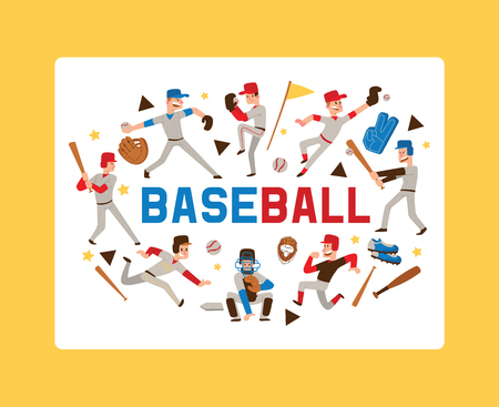 Baseball people vector player man character in catchers sportswear and batters baseballbat or ball for competition backdrop illustration sportsman boys with catchers glove background bannerのイラスト素材