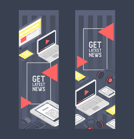 Gadget pattern vector digital device with display of laptop tablet camera isometric illustration backdrop set of electronic equipment virtual headset smartphone headphone background.のイラスト素材