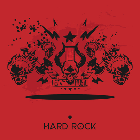 Heavy metal pattern vector rock music design musical festival event concert skull tattoo background illustration rocked backdrop wallpaper.のイラスト素材