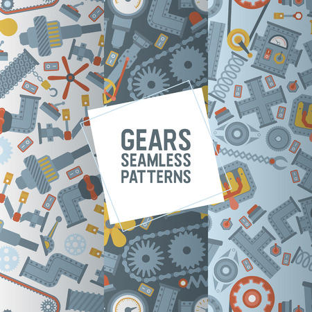 Industry seamless pattern vector industrial machinery engineering equipment illustration backdrop technical set of engine technology working wheel gear mechanism background.のイラスト素材