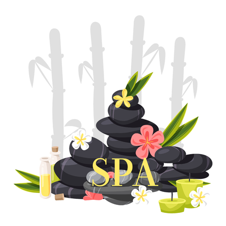 Spa stone vector zen stony therapy for beauty health and relaxation illustration backdrop of natural stoning relax treatment meditation background banner.のイラスト素材