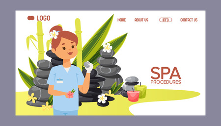 Spa stone vector web page zen stony therapy for beauty health and relaxation illustration backdrop of natural stoning relax treatment meditation background landing web-page.のイラスト素材