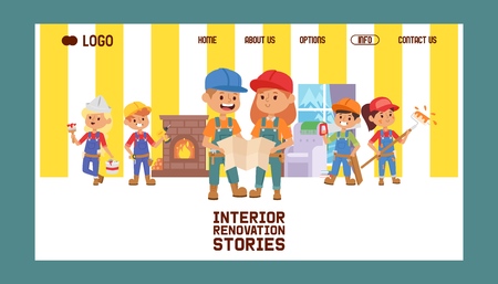Builder vector web page constructor children character building construction design illustration backdrop of worker contractor kid buildup constructively background landing web-page.のイラスト素材