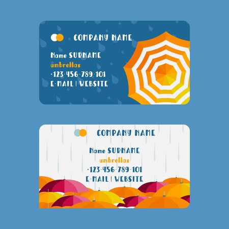 Umbrella company business card design, vector illustration. Great concept for health insurance agency, fashion accessories and outdoor equipment storeのイラスト素材