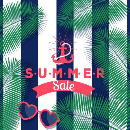 Summer sale banner, vector illustration. Store advertisement poster, shop catalog cover. Flyer...