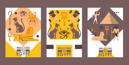 Welcome to Egypt promotional banner, vector illustration. Travel agency booklet template,...