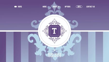 Decorative emblem for company website design vector illustration. Landing page ornamental background, abstract icon decoration frame. Creative online store catalog template, elegant emblem designのイラスト素材