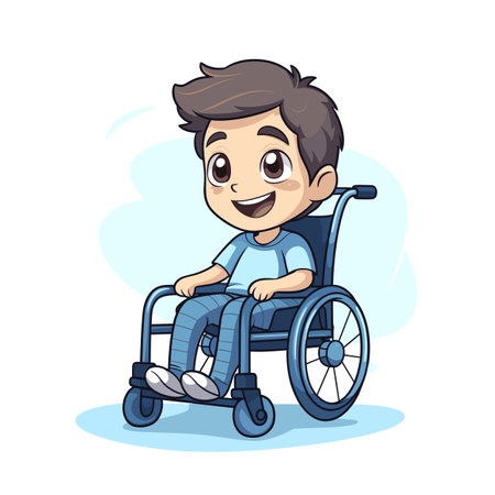 A confident woman in a wheelchair sits at a table with a coffee cup, vector illustrationのイラスト素材