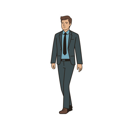 A businessman in a suit standing calmly is depicted in a vector illustration.のイラスト素材