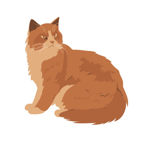 An elegant ginger cat sits attentively in a minimalistic vector illustrationのイラスト素材
