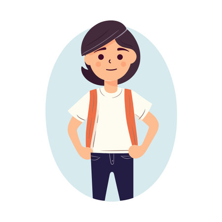 A cheerful student stands confidently in this vector illustration.のイラスト素材
