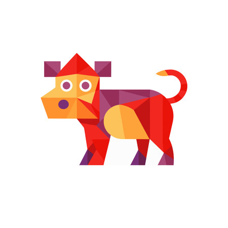 A colorful geometric dog stands in a static pose in this vector illustration.のイラスト素材