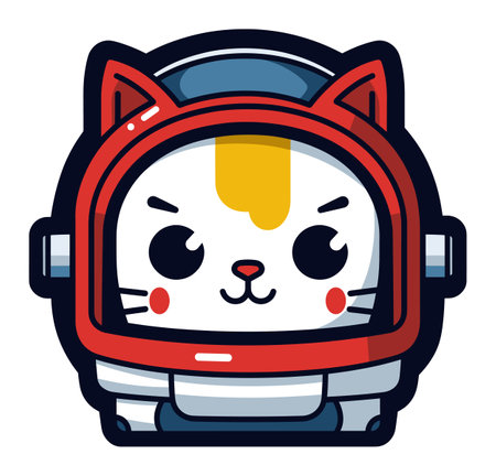 Cute astronaut cat cartoon in space suit. Adorable feline in astronaut helmet vector illustration.のイラスト素材