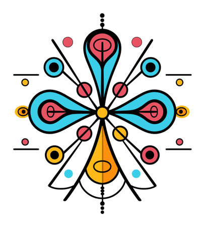 Abstract colorful symmetrical design with geometric shapes. Modern decorative pattern with concentric elements, vector illustration.のイラスト素材