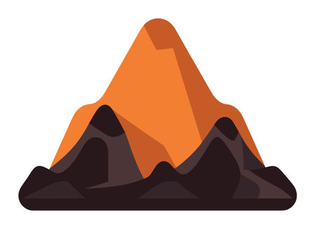 Simple mountain landscape with orange peak, flat design. Outdoor adventure, geometry nature scene vector illustration.のイラスト素材