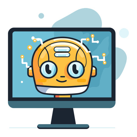 Cute robot face computer screen friendly eyes. Digital assistant artificial intelligence concept vector illustrationのイラスト素材